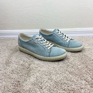 Ecco Soft 7 Suede Leather Sneakers - Light Blue